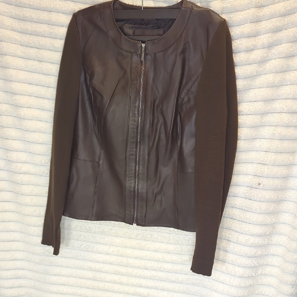 Jaclyn Smith Dark Brown Leather/Knit Jacket